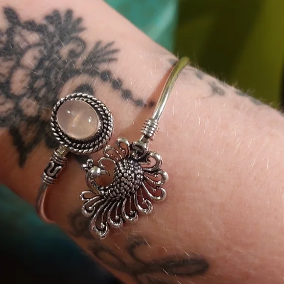 Rose Quartz Peacock Adjustable Bangle Bracelet - Picture 6 of 7